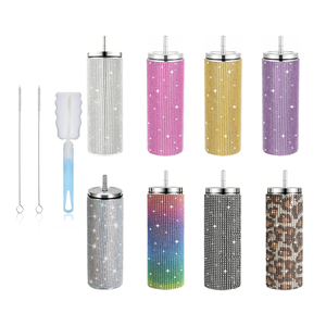 20oz 570ml stainless steel cup with lid With straw Diamond-encrusted <b>Glittering</b> Vacuum double wall stainless steel cup - Product Image 1