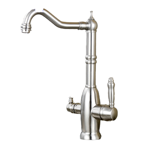 SKfirm Rétro Classique Robinet de Cuisine Monté sur Pont 3 Voies <span class=keywords><strong>Cuivre</strong></span> Brossé Double Poignée Monotrou Céramique Contemporaine - Product Image 1