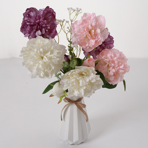 Arreglo de Flores de Peonía de Seda Artificial, 3 Cabezas con Pétalos Desgarrados, Decoración para Bodas y Hogar - Product Image 2