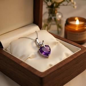 Star K Heart Shape Amethyst Pendant <b>Necklace</b> With Diamond Accent For Women - Product Image 4