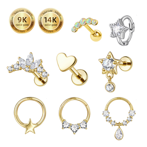 Toposh Fine <span class=keywords><strong>Or</strong></span> massif 14K 9K avec Zircon cubique transparent, Piercing Labret, Cartilage, Tragus, Daith, Segment Ring, Clicker, Anneau de <span class=keywords><strong>nez</strong></span>, Bijou de piercing - Product Image 2