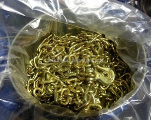 โซ่เหล็กชุบสังกะสีสีเหลือง ขนาด 5/16 นิ้ว 3/8 นิ้ว 1/4 นิ้ว ผลิตจากเหล็กอัลลอยด์ แข็งแรงทนทาน G70 สำหรับรถพ่วง พร้อมตะขอ - Product Image 6