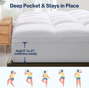 Colchón Topper Tamaño Queen Extra Grueso Almohadilla de colchón 8-21 "Bolsillo profundo Suave Abajo Protector de colchón de relleno alternativo (Blanco) - Product Image 4