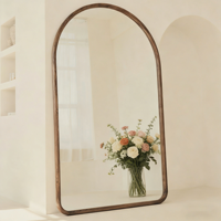 Miroir mural en bois cintré Kingwin avec étagère, miroir décoratif encadré écologique pour usage domestique