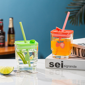Vaso de Vidrio Portátil Estilo Instagram 2024, Taza de Vidrio con Tapa y Pajita, Taza Simple para Regreso a Clases, Taza para Té - Product Image 2