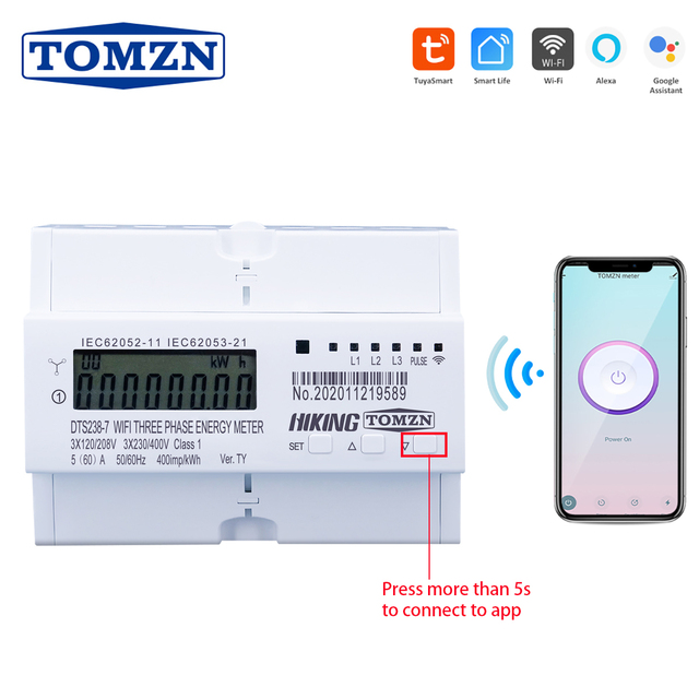 TOMZN Tuya 3 Phase Din Rail WIFI Smart Energy Meter timer Power Consumption Monitor kWh Meter Wattmeter 3*120V 3*220V 3*230V