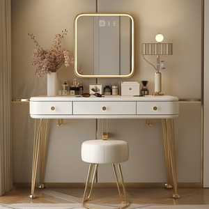 Best Sell Mirrored <strong>Make</strong> <strong>up</strong> <strong>Vanity</strong> Table Modern Dressing Table Set with Stool for Living Room - Product Image 4
