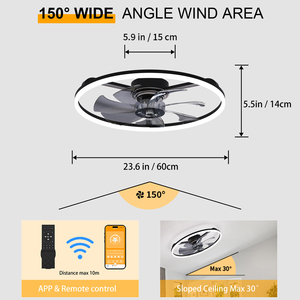 23.6 Inch Low Profile Flush Mount <b>Ceiling</b> <b>Fan</b> with Light, 150° Wide Airflow, APP & <b>Remote</b> <b>Control</b> for Bedroom Living Room - Product Image 5