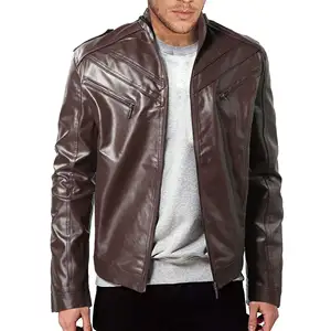 Wholesale new men's PU leather clothes Plus-size leather biker jacket guy Handsome stand-up collar casual leather jacket