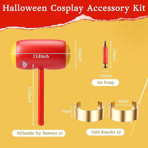 4 pièces d'accessoires de cosplay d'Halloween, comprenant un marteau gonflable, des bracelets manchette et une pompe à air pour Halloween - Product Image 2
