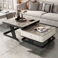 Table basse carrée moderne de luxe en marbre et bois noir, ensemble de meubles multifonctionnels extensibles en métal doré pour salon, design en verre