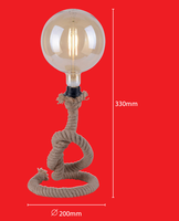 Lampe de bureau simple et rustique en corde de chanvre, tressée à la main, écologique, compatible avec les ampoules E27, idéale pour les chambres