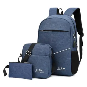 2024 Three 3 in 1 Set Polyester Outing Travel Leisure Backpack with USB Business Laptop Backpack With