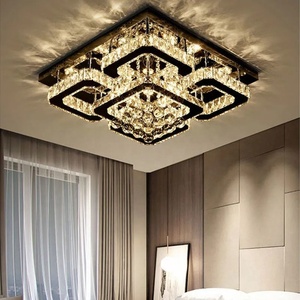 Plafonnier moderne en acier inoxydable et cristal avec LED, nouveau design carré, décoration intérieure pour hôtel, éclairage élégant - Product Image 2
