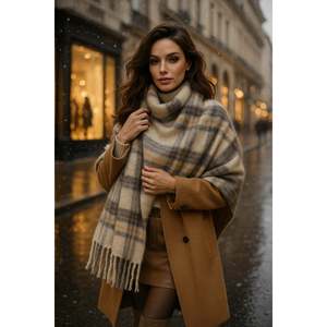 Écharpe/châle à carreaux beige pour femme SAL1297 - sal1297-Beige - Product Image 3