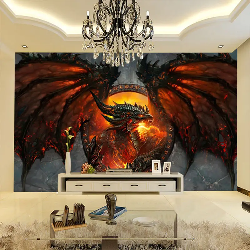 Papier peint Photo 3D motif Dragon De feu, tapisserie décorative sur mesure pour l'intérieur, chambre, salon