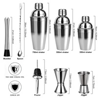 Set Shaker Koktail Baja Tahan Karat 750ml Hitam 6-Piece Set Peralatan Bartending Set Shaker Bar Koktail Perlengkapan Bartending Lengkap