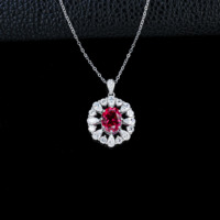Bijoux Wangfu, pendentif ovale en rubis cultivé en laboratoire en argent 925, anti-allergique, gemme rouge, bijoux fins pour femmes, mariage, quotidien, anniversaire