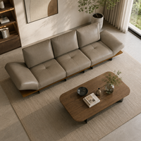 Sofá Esquinero en Forma de L de Cuero Genuino Ecológico Moderno con Base de Plataforma de Madera Rellena de Esponja para Sala de Estar, Apartamento u Hotel