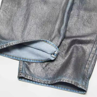 Jean de ville personnalisé pour hommes coupe droite super baggy vintage imprimé à la cire lavage sale denim enduit de cire échantillonné vintage