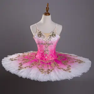 Женская балетная пачка с эффектом омбре, профессиональный оригинальный дизайнерский костюм для выступлений из 12 слоев розового цвета