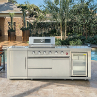 Station de barbecue de cuisine extérieure multifonctionnelle luxueuse avec réfrigérateur de support de bouteille de gaz et style de combinaison d'évier exquis