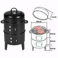 Barbecue à charbon de bois fumé, 3 en 1, tour verticale, gril fumé, 3 niveaux