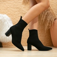 Fabricant de bottes sur mesure, bottines noires en tissu respirant à talon haut, bout pointu, à enfiler, pour femmes
