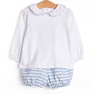 Conjunto de <span class=keywords><strong>pañales</strong></span> de rayas rosas y azules a juego para hermanos clásicos Boutique con monograma de algodón de manga larga para niños y niñas - Product Image 4