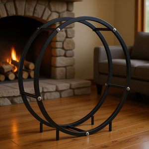 Soporte para Leña de Acero Negro, 27.6 Pulgadas, Diseño Redondo Moderno para Chimeneas - Product Image 2