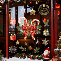 Nouveaux autocollants de Noël pour fenêtres, motifs canne à sucre, nœud, flocon de neige, étoile, en PVC réutilisable et amovible, pour portes vitrées, décorations de Noël et de fêtes