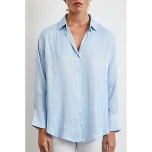 Women's Blue Viscose Satin Button <b>Down</b> Shirt Casual Everyday Style Simple Design Long Sleeve Blouse - Product Image 3