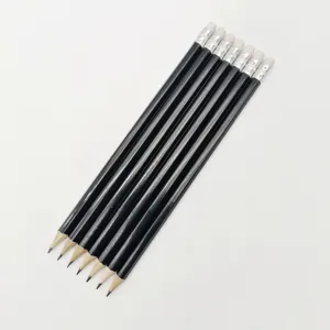 消しゴム付き中国プロモーションOEMロゴ六角形黒木製HB鉛筆