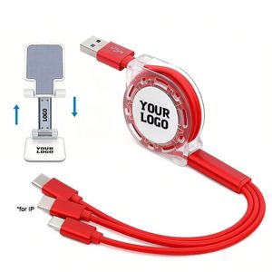 Câble de charge rapide USB 3A rétractable 3-en-1 portable de 1,0 m en cristal pour Android et iOS, directement du fabricant, avec logo personnalisé - Product Image 1