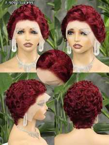 Venta al por mayor de cabello humano Remy virgen brasileño Tiwa Chioma para corte Pixie Curl ondulado 13x4 completo para peluca Frontal de encaje 6 pulgadas - Product Image 6