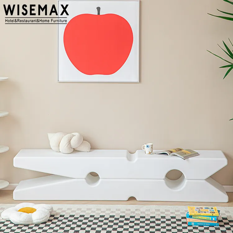 WISEMAX ריהוט מודרני סלון ריהוט קליפ צורת צד ארוך שרפרף לבן פלסטיק מסגרת ספסל עבור שינה