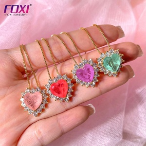 Colgantes coloridos de estilo brasileño, joyería de vidrio chapado en oro de <span class=keywords><strong>18</strong></span> <span class=keywords><strong>K</strong></span>, colgante de corazón, collar - Product Image 4