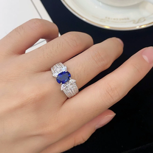 Anello in Argento S925 Placcato Oro <span class=keywords><strong>con</strong></span> Zaffiro Coltivato Artificialmente da 1,5 Carati, Gioiello di Alta Gamma Blu Reale Ovale - Product Image 5