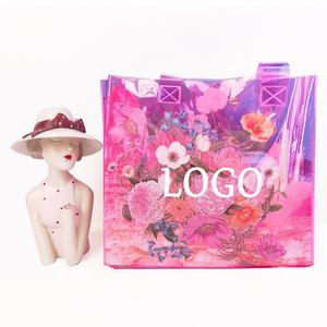 Bolsa de Compras de PVC Holográfico Rosa, Impresa a Todo Color, Impermeable, para Playa - Product Image 2