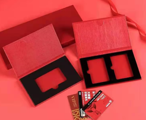 Portatarjetas de regalo Rojo Dorado y negro de lujo personalizado, caja de regalo magnética de tarjeta VIP de papel con cajas ranuradas con borde dorado y plateado - Product Image 6