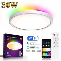 Plafonnier LED intelligent étanche pour salle de bain et cuisine, avec haut-parleur Bluetooth intégré, certifié 24W, argent, diamètre [diamètre à préciser]