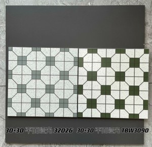 Gạch lát nền tường men sứ toàn thân giả đá cẩm thạch, họa tiết hoa caro mờ chống trơn, kích thước 300x300mm, màu xanh lá cây, dùng cho phòng khách - Product Image 3