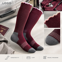 Chaussettes de compression graduée gris bordeaux pour mollets larges, avec embout renforcé, vente en gros, développement de la tricoterie, inspection de la qualité