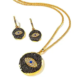 Su ordinazione di modo di colore giallo oro turco cristallo della cz evileye del pendente monili set