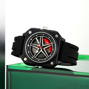Reloj cronógrafo redondo para hombre, correa de silicona de lujo, reloj de cuarzo resistente al agua hasta 30M, relojes al por mayor, reloj con diseño de rueda de coche - Product Image 1