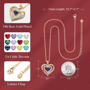 Collar de Oro Rosa con Doble Corazón y Piedra de Nacimiento, Colgante Grabado 'Te Amo para Siempre' con Zafiro Sintético y Circonita Cúbica - Product Image 3
