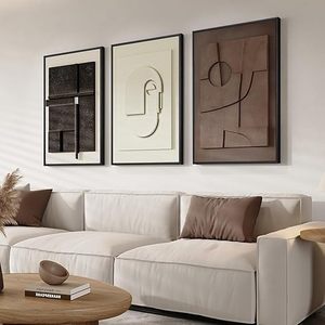Arte Mural Moderno Abstracto 3D con Textura Geométrica de Arenisca, Enmarcado, Pintado a Mano, Ecológico, en Negro, Blanco y Marrón, para Sala de Estar - Product Image 2