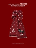 Écharpe musulmane tricotée rouge pour femmes, motif géométrique, avec nœud, pour le Nouvel An et les fêtes, hiver 2026, épaissie et chaude, cache-cou pour couples