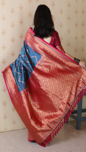 Sari en soie bleue élégant avec un tissage Meenakari Zari en zigzag complexe pour les mariages et les festivals - Product Image 3