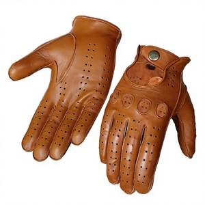 Gants de conduite tactiles en cuir perforé couleur tan, respirants, longueur poignet, style uni, doublure en fourrure écologique pour usage quotidien, quatre paire - Product Image 3